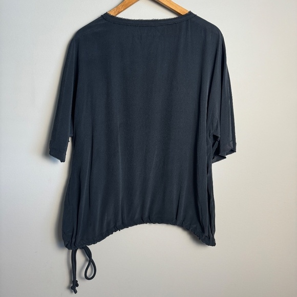 7 For All Mankind Women's 100% Silk Short Sleeve Oversized Top Small Tie Waist - Picture 6 of 13